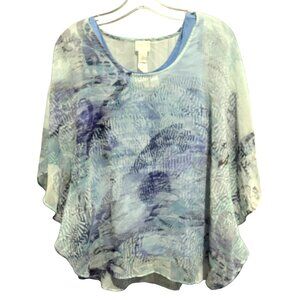 Chico’s Harmony Poncho Blue Multicolor Semi Sheer Abstract Print  S/M + Tank Top